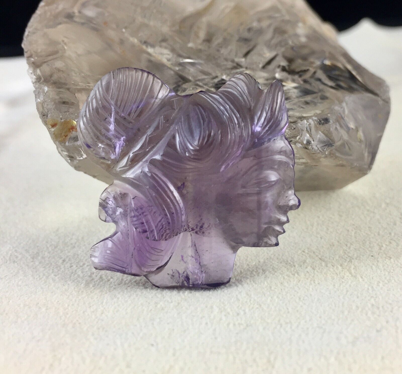 NATURAL BRAZILIAN AMETHYST LADY CARVED 46.50 CTS GEMSTONE PENDANT DESIGNING