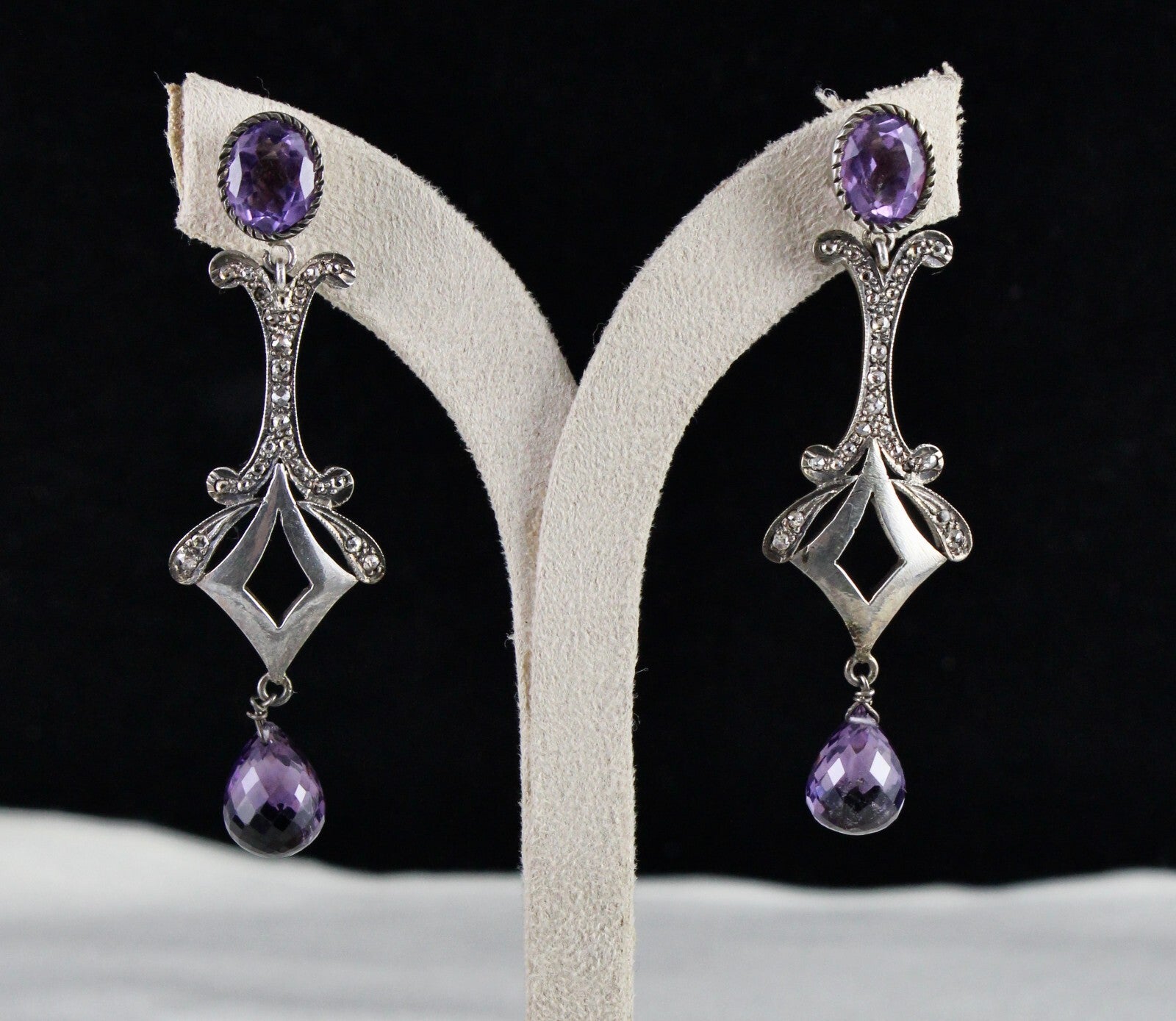 Natural Amethyst 10ct Teardrop Natural Diamond 925 Sterling Silver Earrings