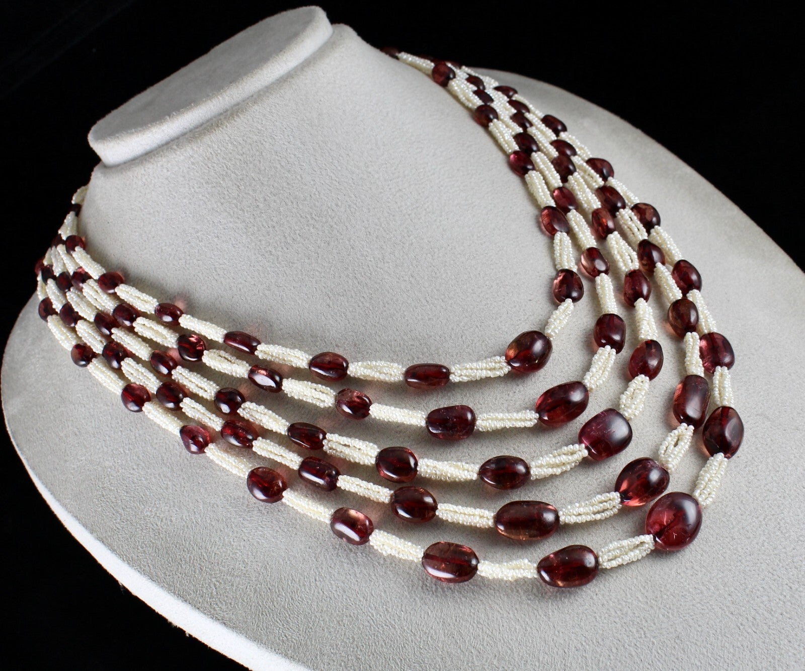 Certified Antique Natural Tourmaline 656ct Pearl Beaded Estate Necklace