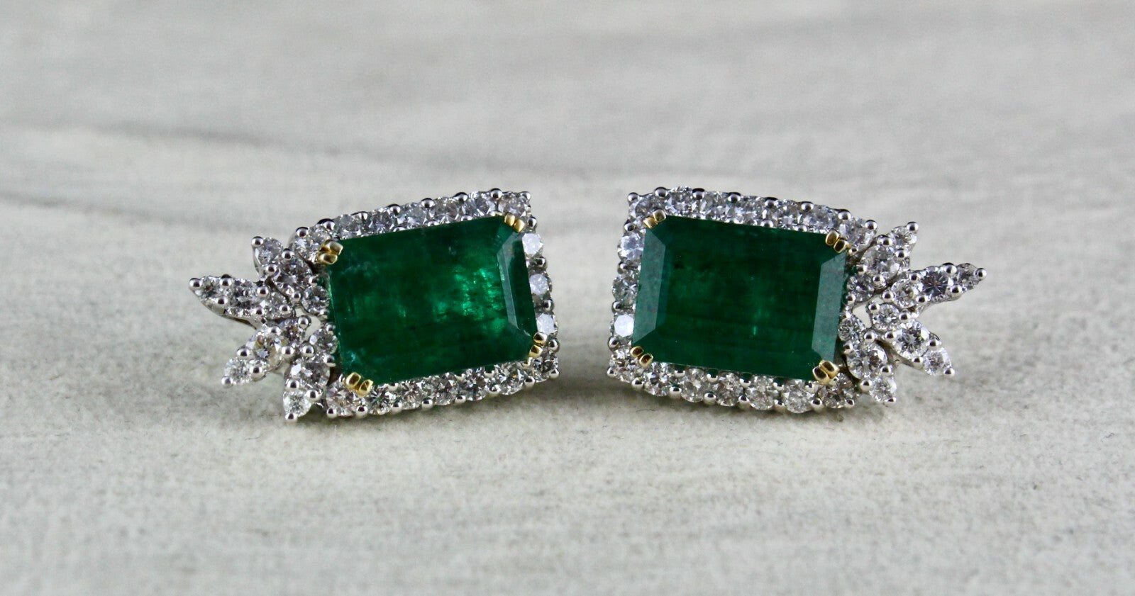 Certified Natural Zambian Emerald 64ct Natural Diamond 18k Gold Stud Earrings
