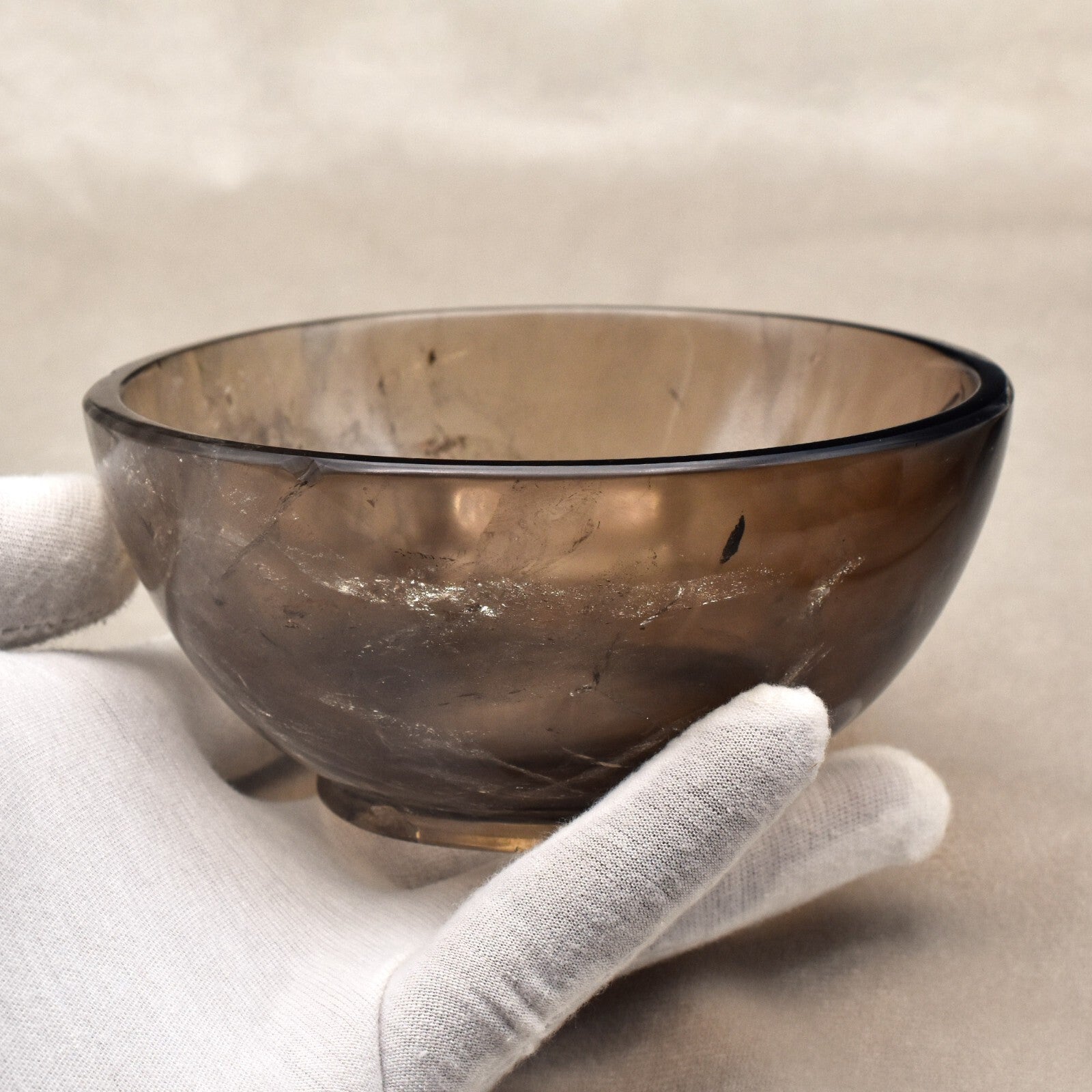 Certified Handmade Natural Smoky Quartz 2242 Ct Carved Round Gemstone Bowl Decor