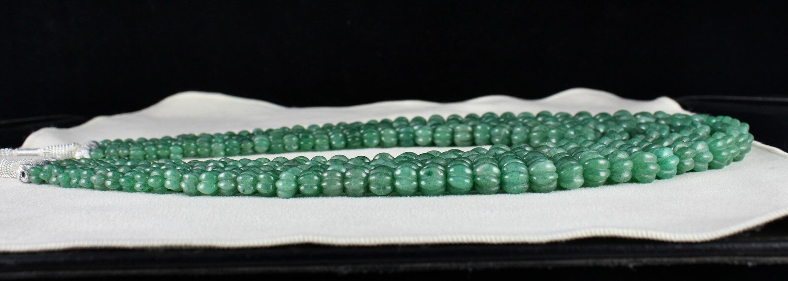 Natural Green Quartz Melon Beaded Necklace 1153 Ct 5 Line Old Carved Gemstone