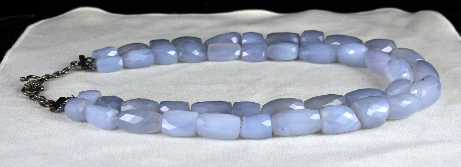 Certified Natural Blue Chalcedony 1290 Ct Faceted Beads Sterling Silver Necklace