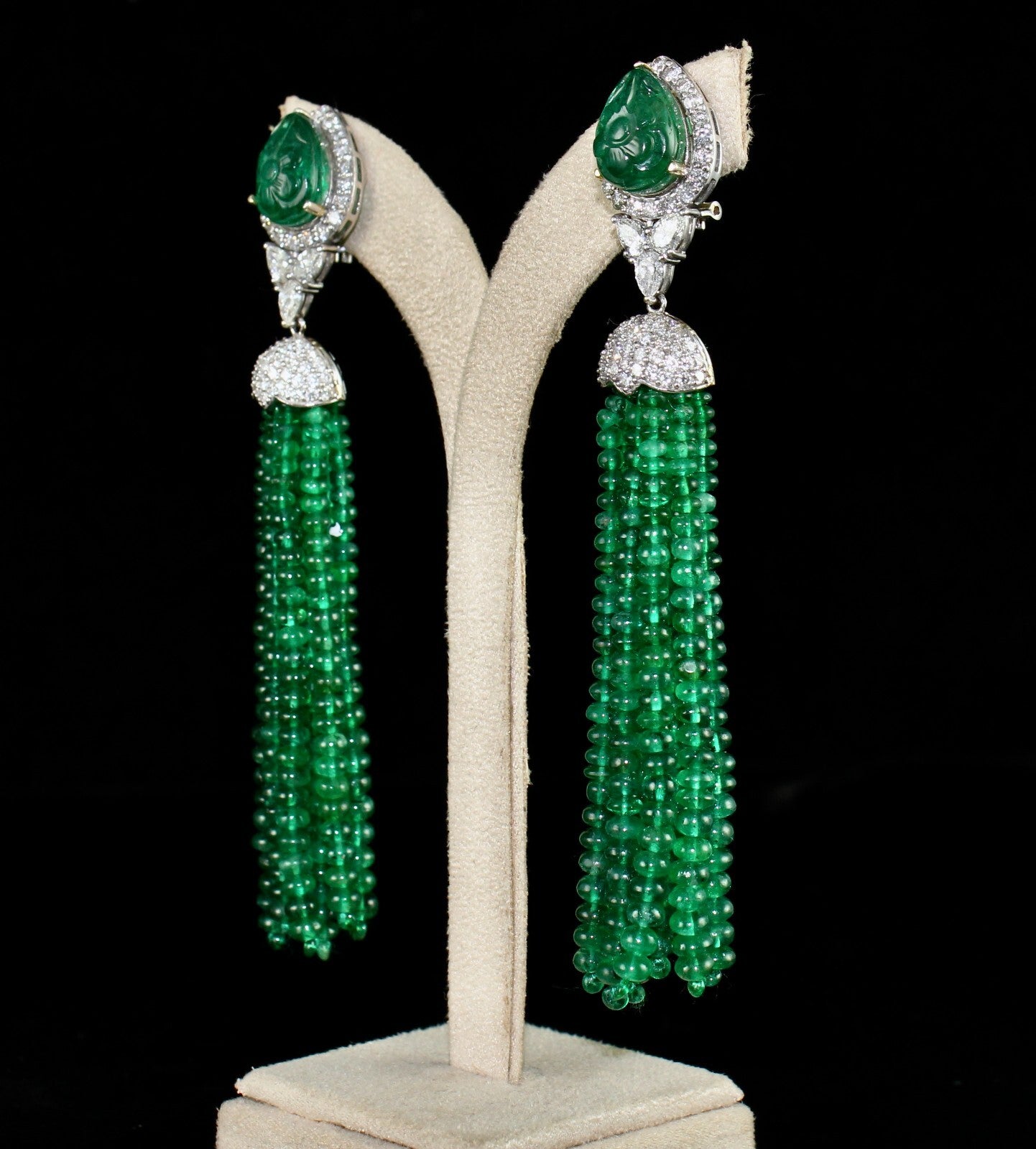 Certified Natural Zambia Emerald 198ct Natural Diamond 18k Gold Tassel Earrings