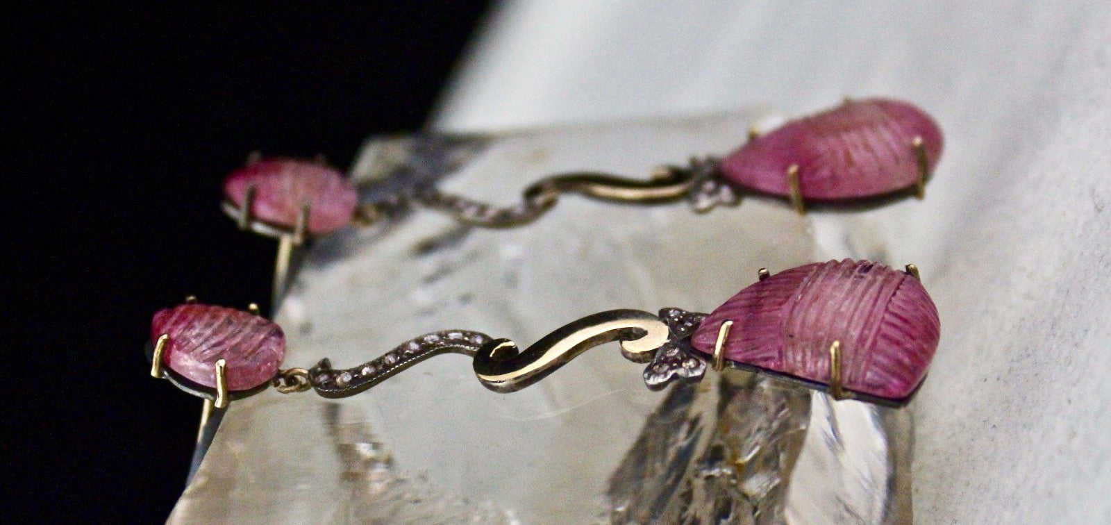 Victorian Pink Tourmaline 10ct Natural Diamond 18k Gold Sterling Silver