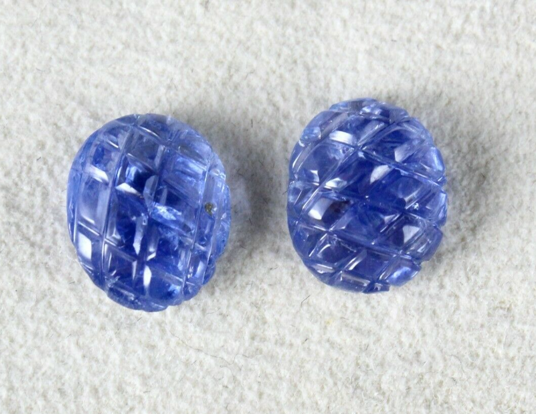 Certified Blue Sapphire 9.67 Cts Carved Oval Loose Gemstone For Earrings