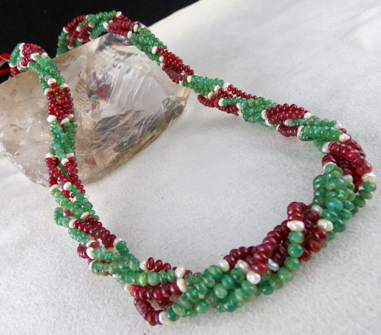 NATURAL EMERALD RED SPINEL PEARL BEADS ROUND 308 CARATS GEMSTONE LADIES NECKLACE