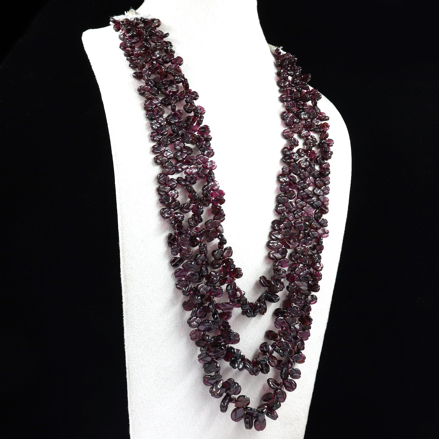 Certified Natural Red Garnet Beads Carved Leaves 1001 Ct Gemstone Necklace