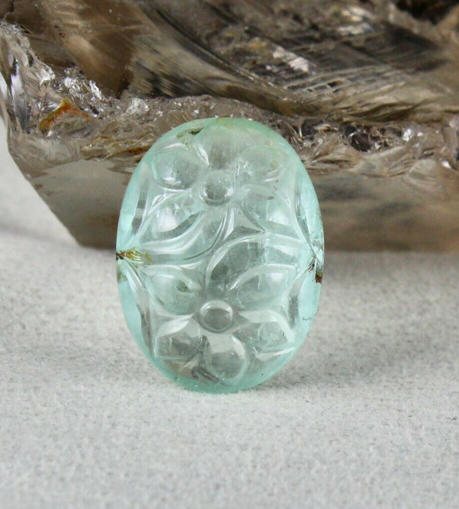 NATURAL BLUE AQUAMARINE CARVED OVAL 25.69 CTS GEMSTONE RING PENDANT DESIGNING