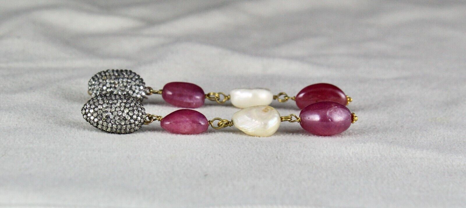 Certified Natural RUBY Nugget PEARL DIAMOND Bead Statement Necklace 18K Gold Set