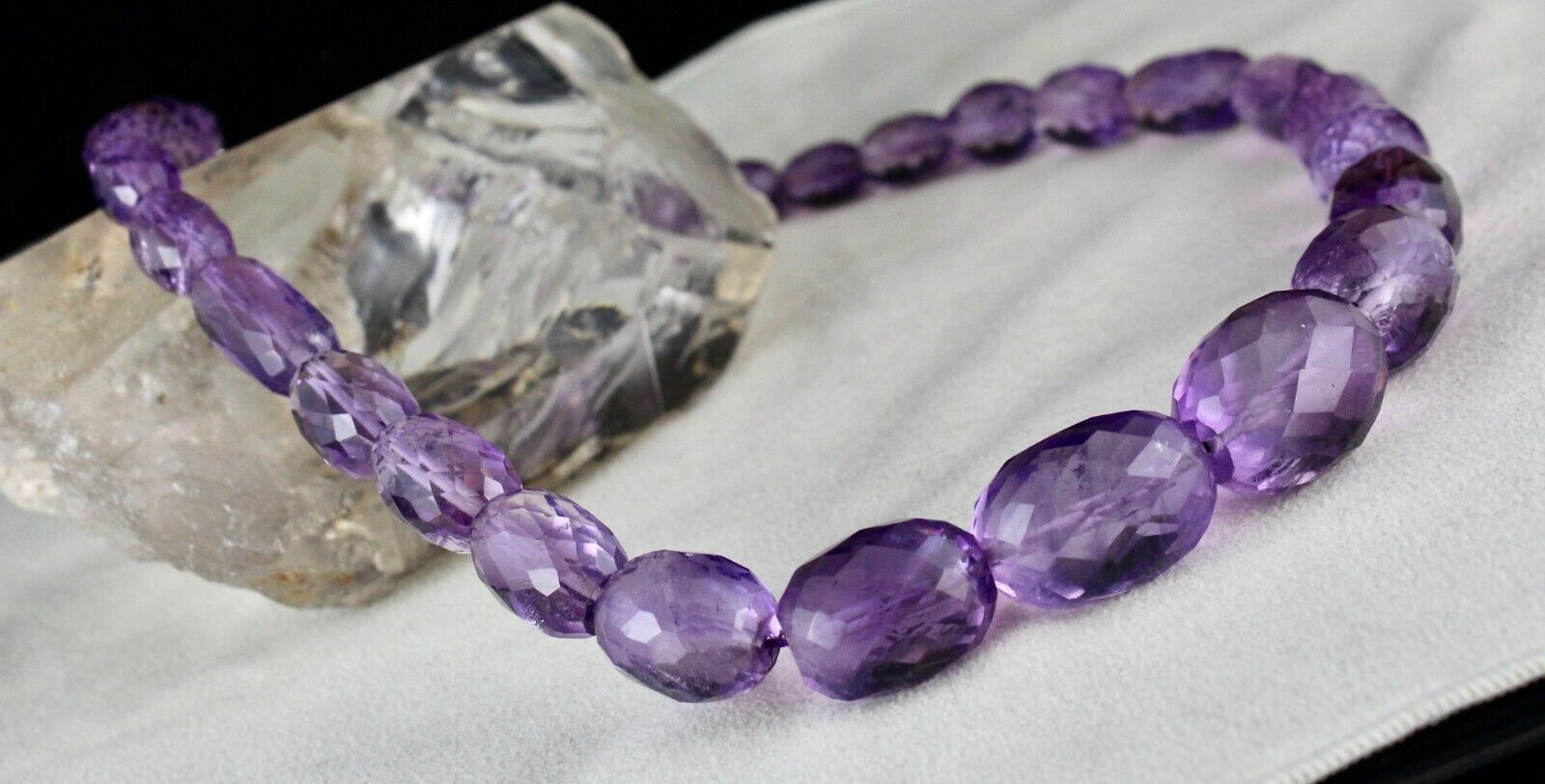 BIG NATURAL BRAZILIAN AMETHYST BEADS FACETED LONG 582 CARATS GEMSTONE NECKLACE