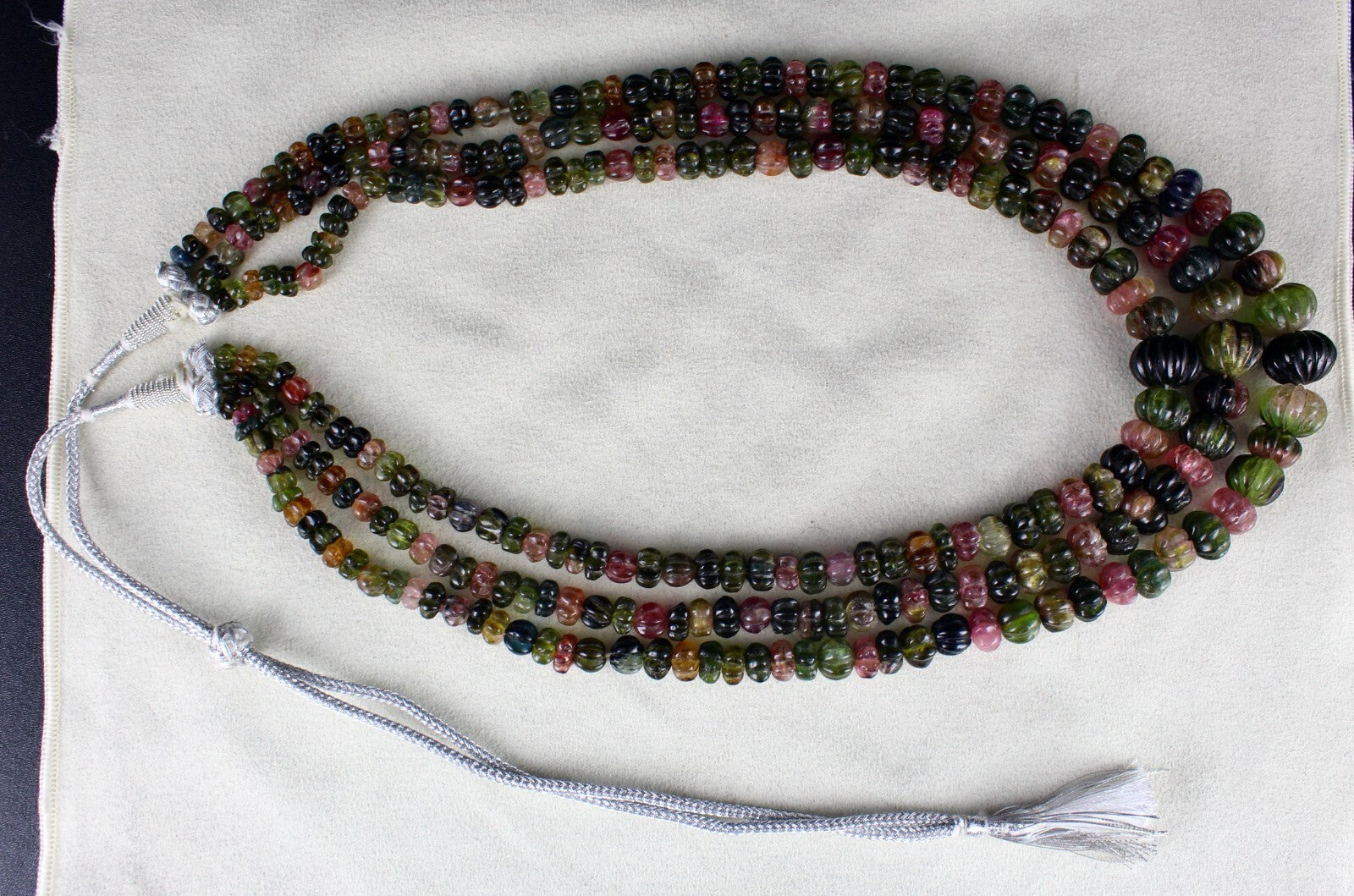 Certified Estate Natural Multi Tourmaline 920ct Melon Carved Gemstone Necklace