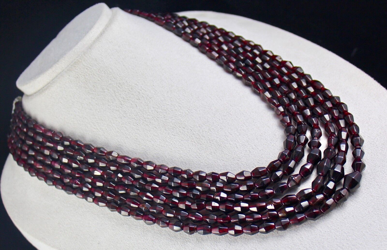 NATURAL GARNET BEADS FANCY 6 LINE 1412 CARATS GEMSTONE LADIES FASHION NECKLACE