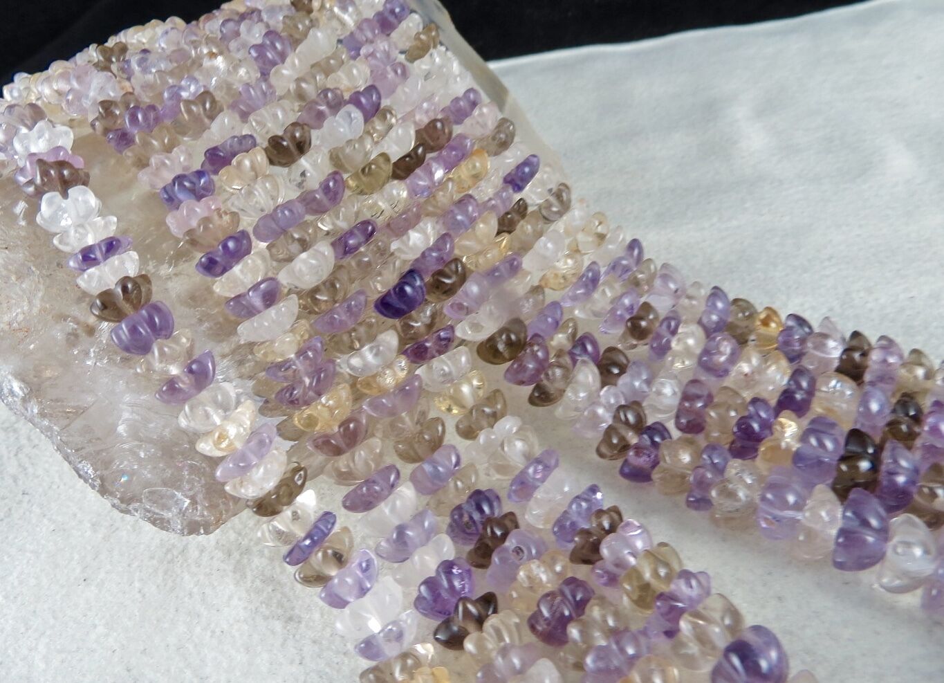 NATURAL MULTI AMETHYST CITRINE QUARTZ CARVED BEADS 4 L 903 CARATS FINE NECKLACE