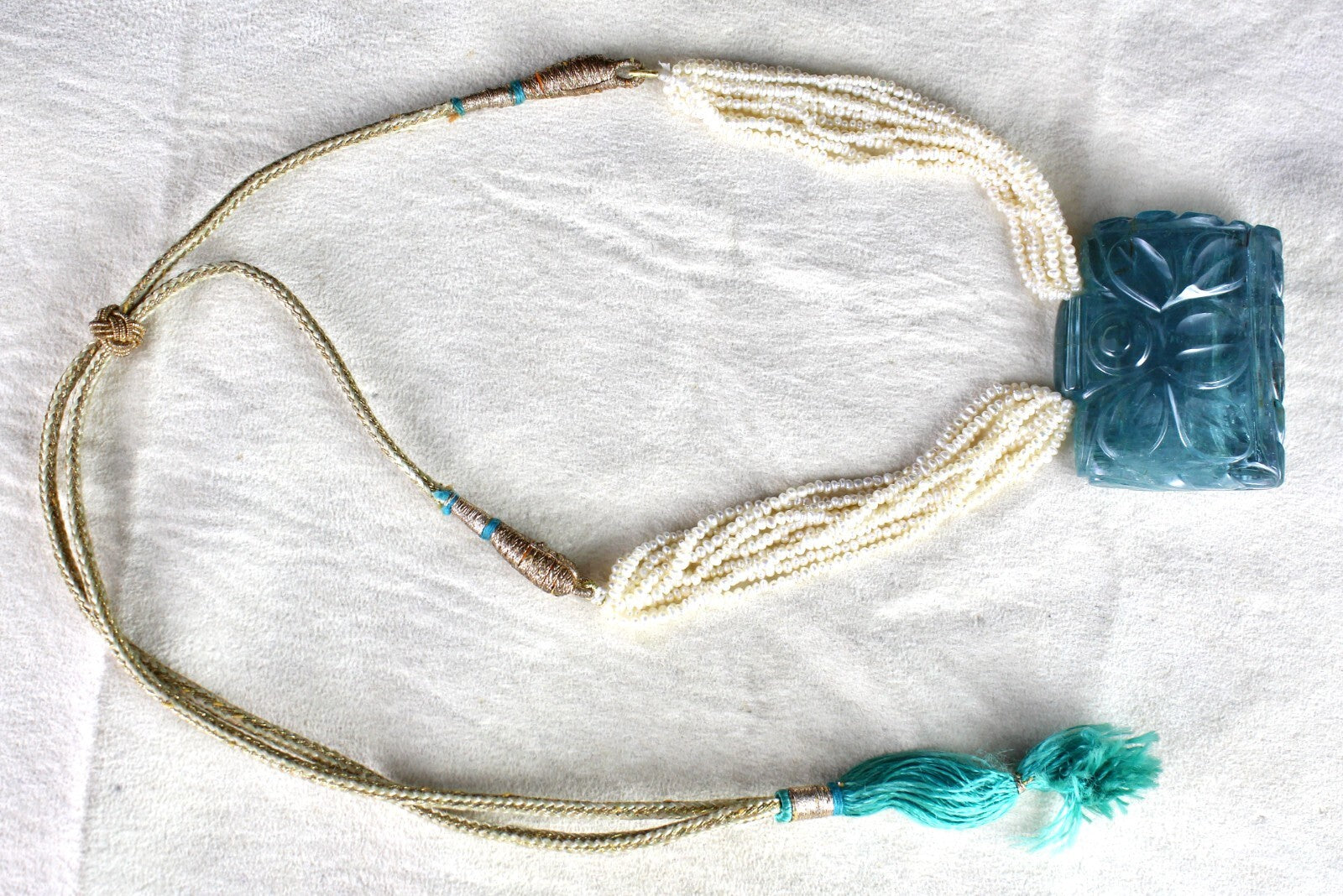 Certified Natural Blue Aquamarine 176.20 Ct Pearl Antique Necklace For Women