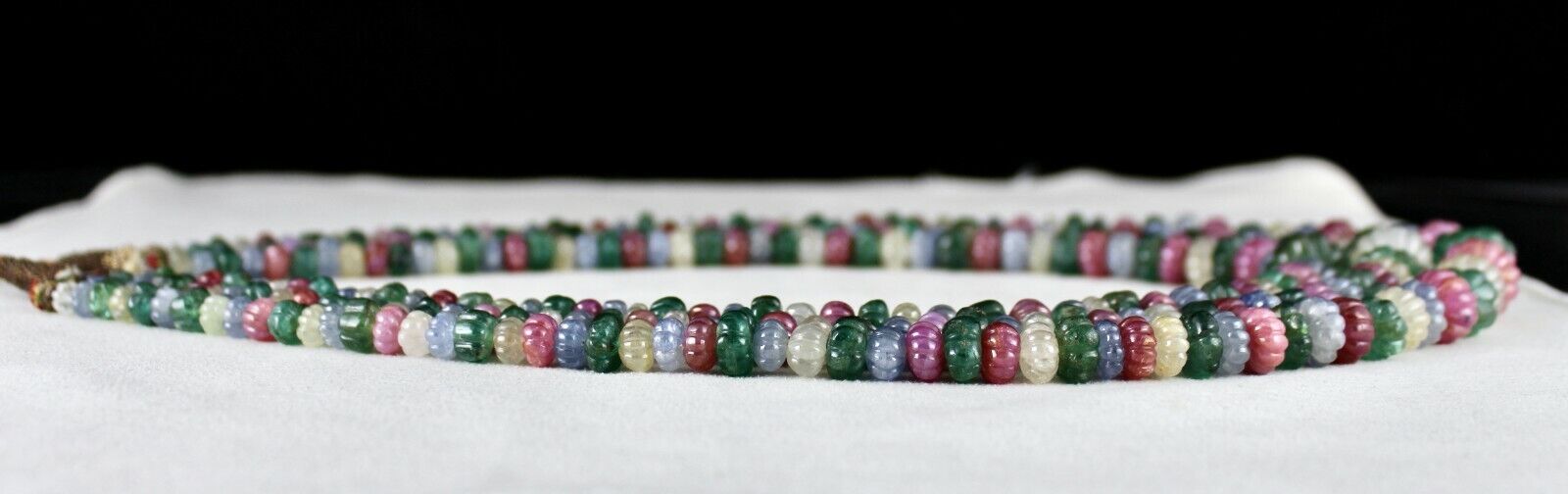 Certified Natural Emerald Ruby Sapphire Beads 1173 Ct Melon Carved Fine Necklace