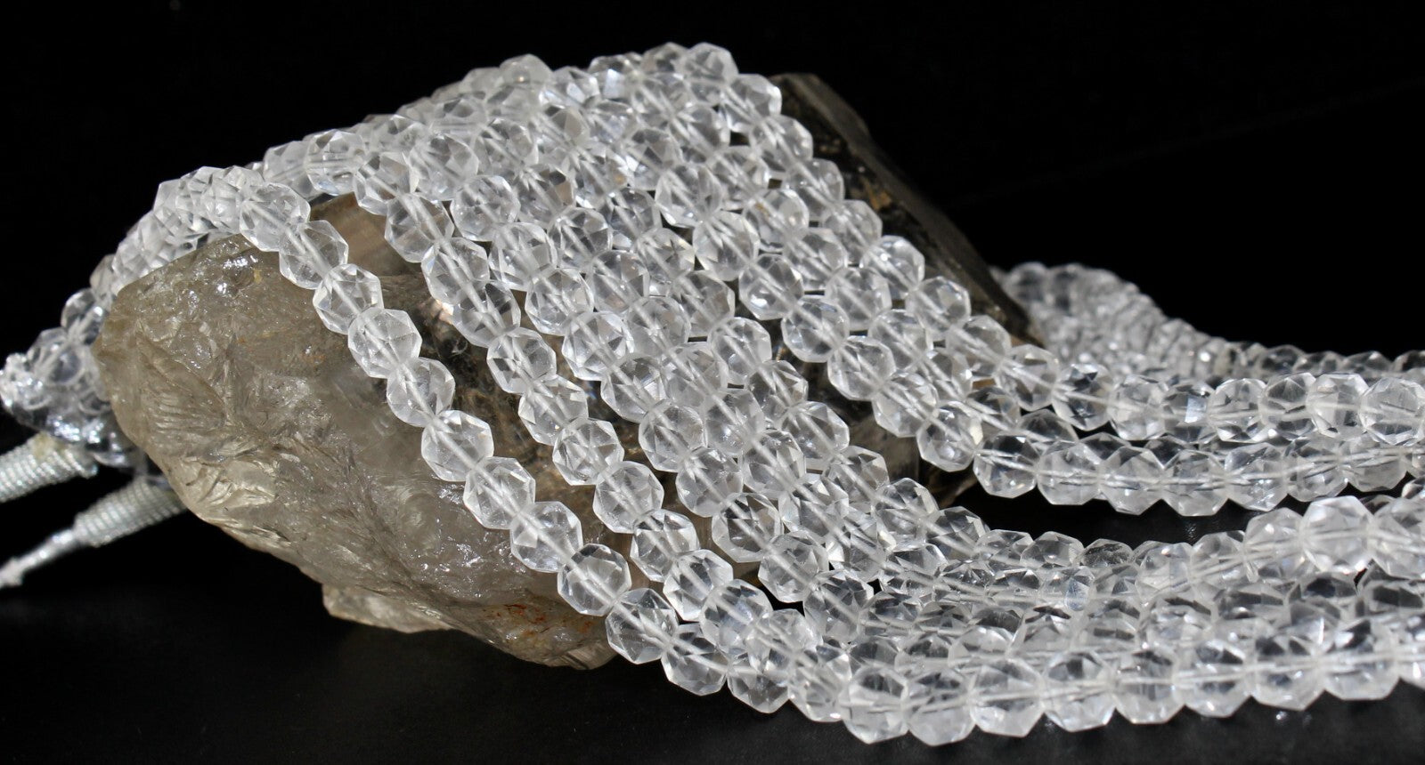 Natural Rock Crystal Quartz Faceted Round Beads Necklace 5l 932 Ct Gemstone Fine