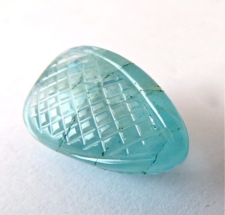 Natural Blue Aquamarine Carved Pear Leaf 26x16mm 31.80 Ct Gemstone Ring Pendant
