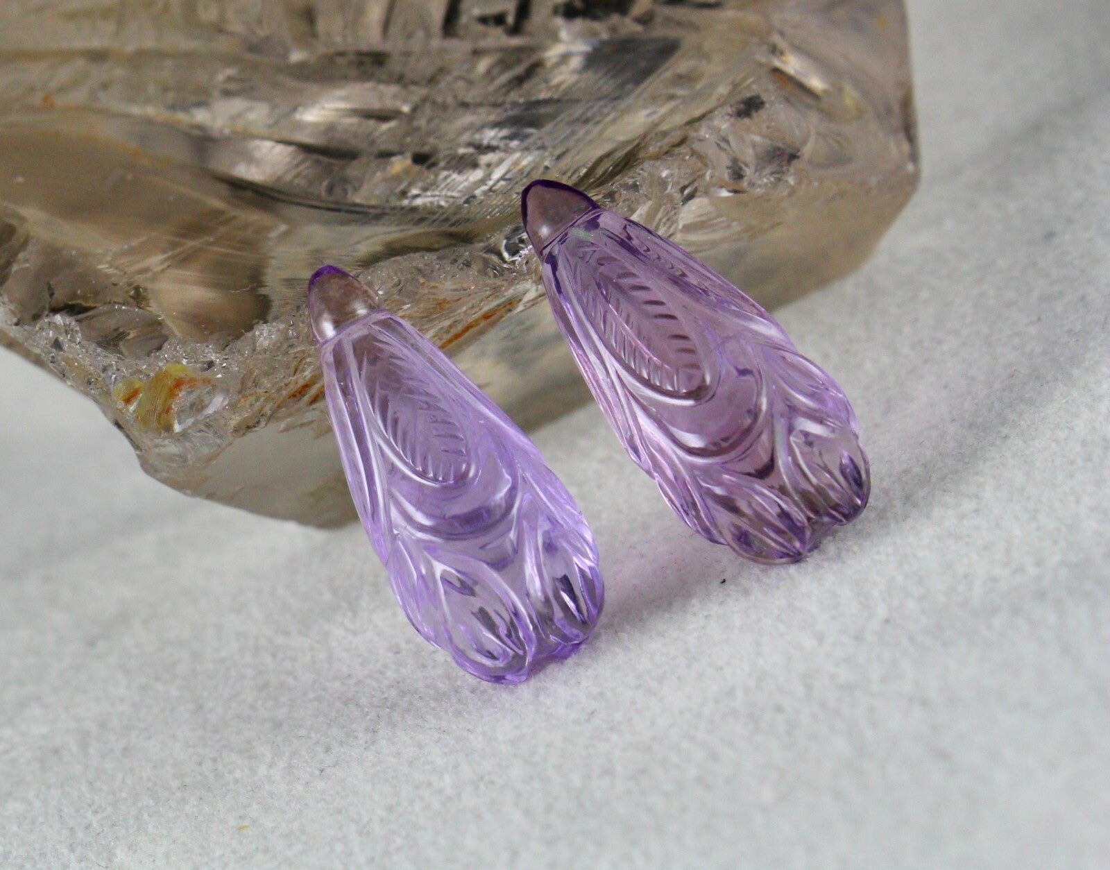 Natural Amethyst Carved Drops 11 Pcs 247cts Loose Gem Necklace Earring Set