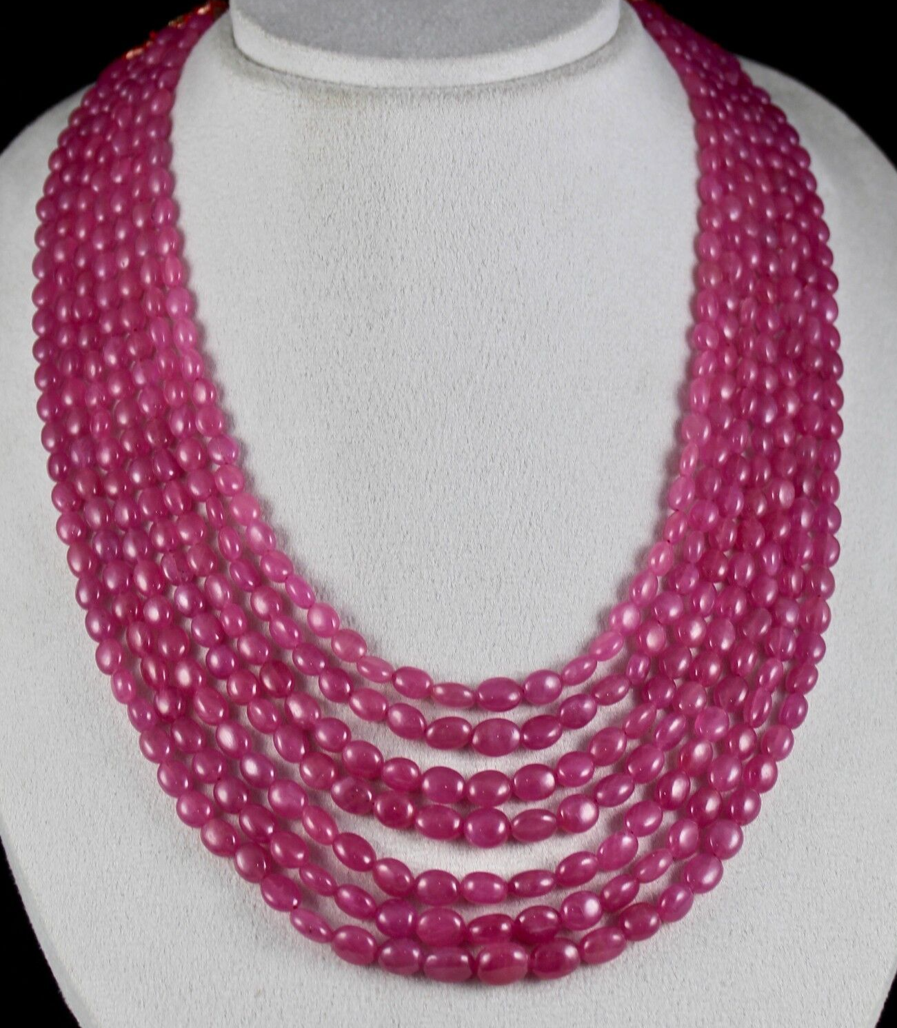 NATURAL UNTREATED RUBY LONG BEADS 7 LINE 1028 CARATS LADIES GEMSTONE NECKLACE