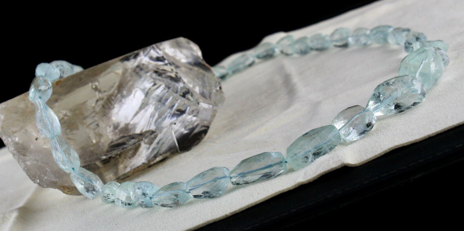 NATURAL AQUAMARINE BEADS FACETED TUMBLE 1 L 539 CARATS GEMSTONE SILVER NECKLACE