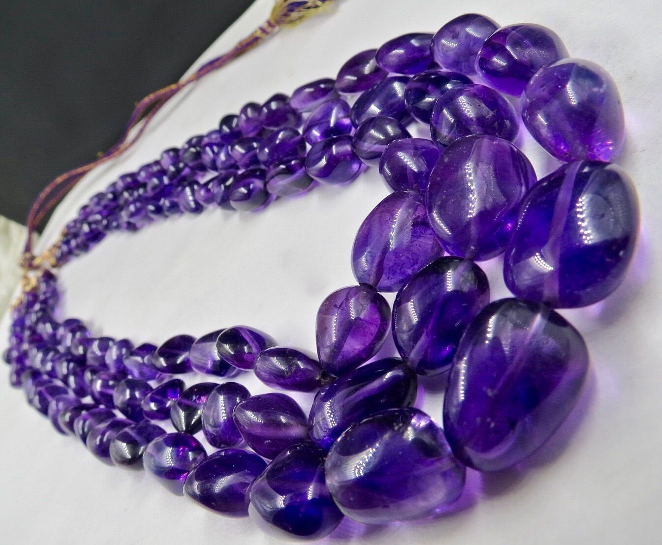 Natural Amethyst Beads Tumble 3L 917 Ct Purple Gemstone Statement Party Necklace