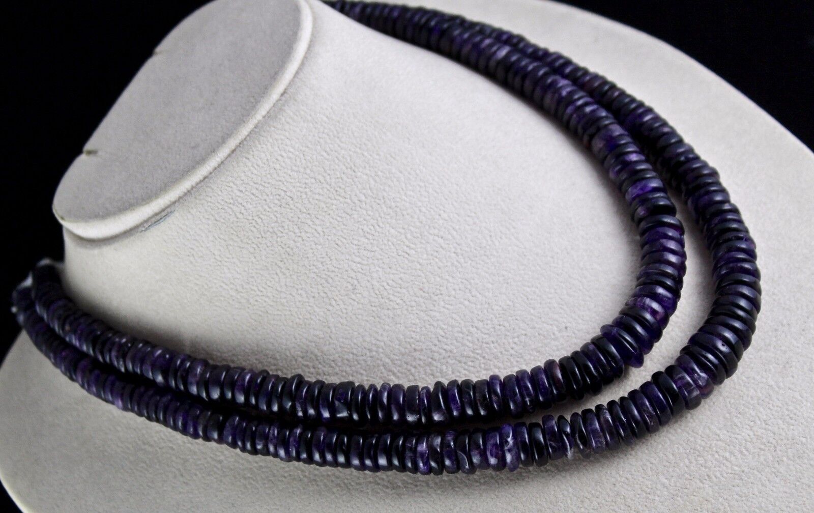 FINE NATURAL DARK AMETHYST BEADS BUTTON 2 LINE 781 CTS GEMSTONE FASHION NECKLACE