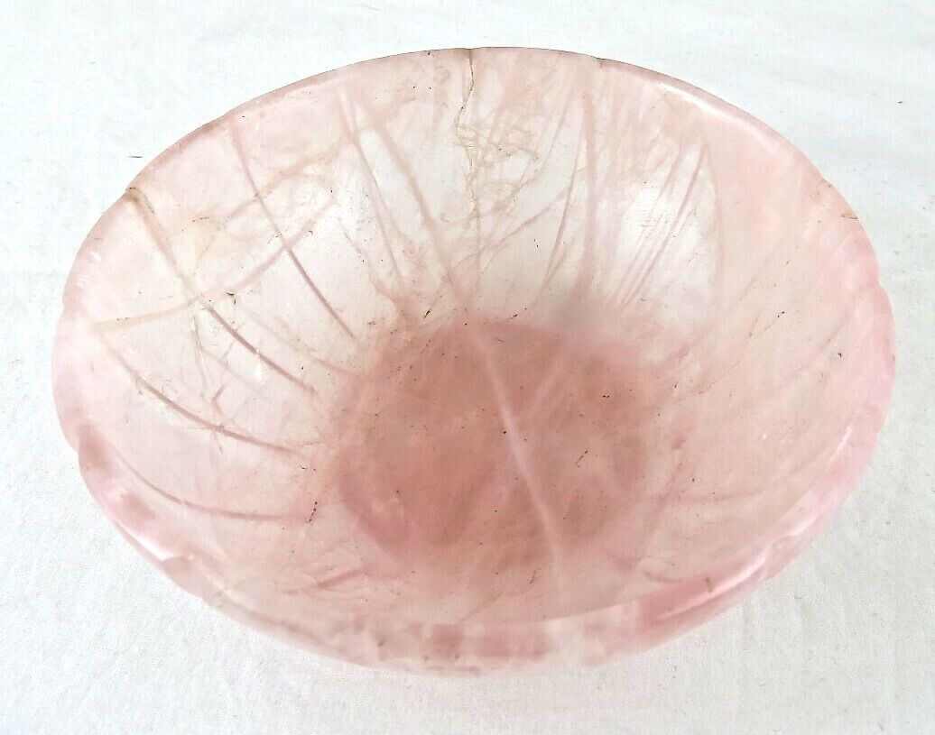 4.25 INCH BIG NATURAL ROSE QUARTZ CARVED BOWL 760 CARATS GEMSTONE FOR HOME DECOR