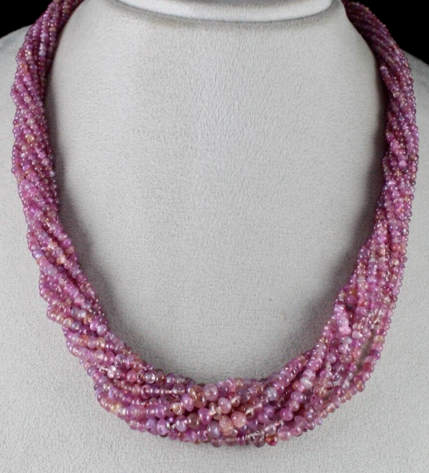 Certified Natural Old Mines Pink Sapphire Ruby 793ct Round Beads Necklace