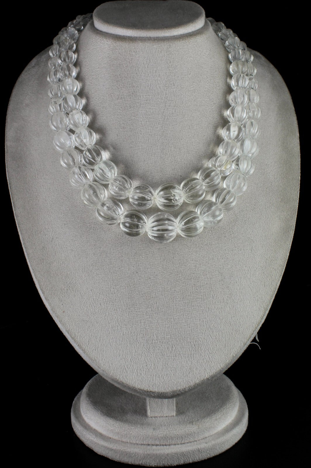 Natural Rock Crystal Quartz 1407 Ct Carved Melon Beads Gemstone Necklace