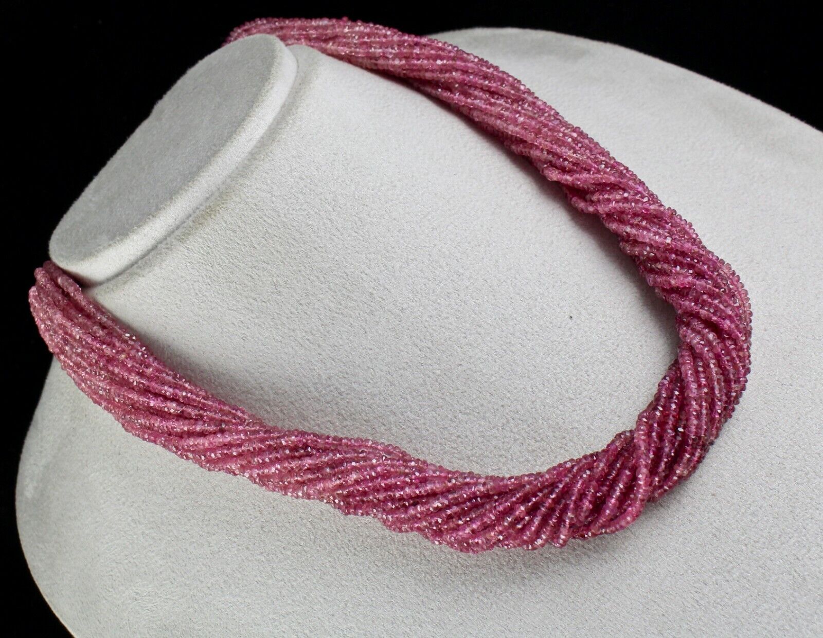 NATURAL PINK TOURMALINE BEADS FACETED 687 CARAT GEMSTONE FASHION SILVER NECKLACE