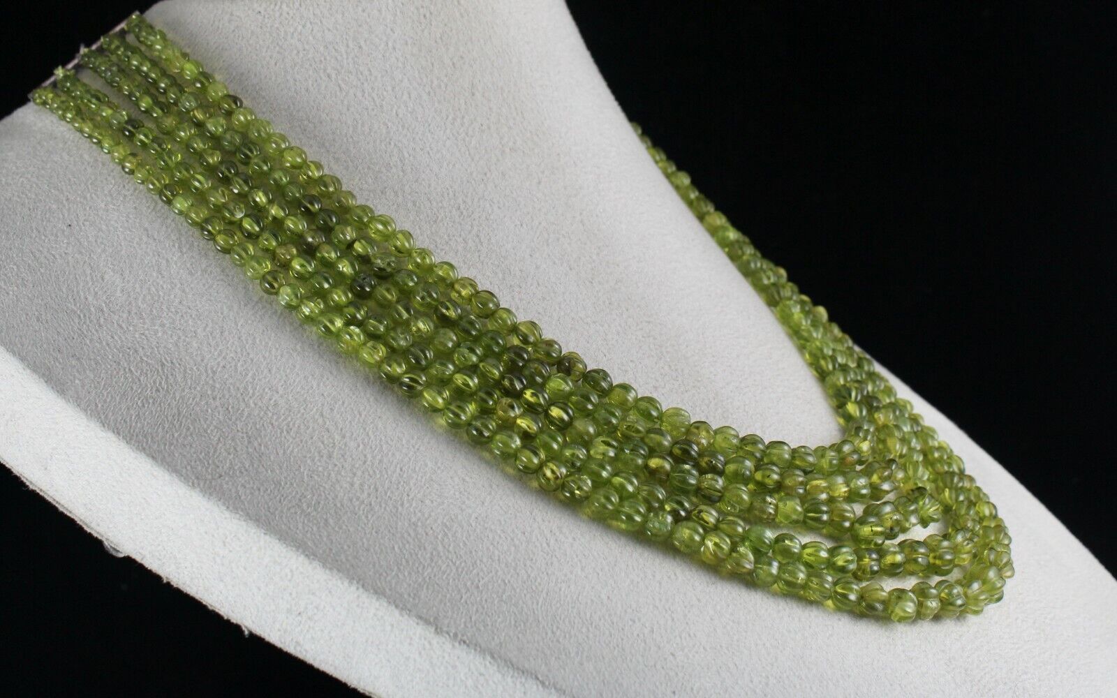 Antique Natural Peridot Carved Beaded Necklace 5 L 716 Ct Gemstone Silver Clasp