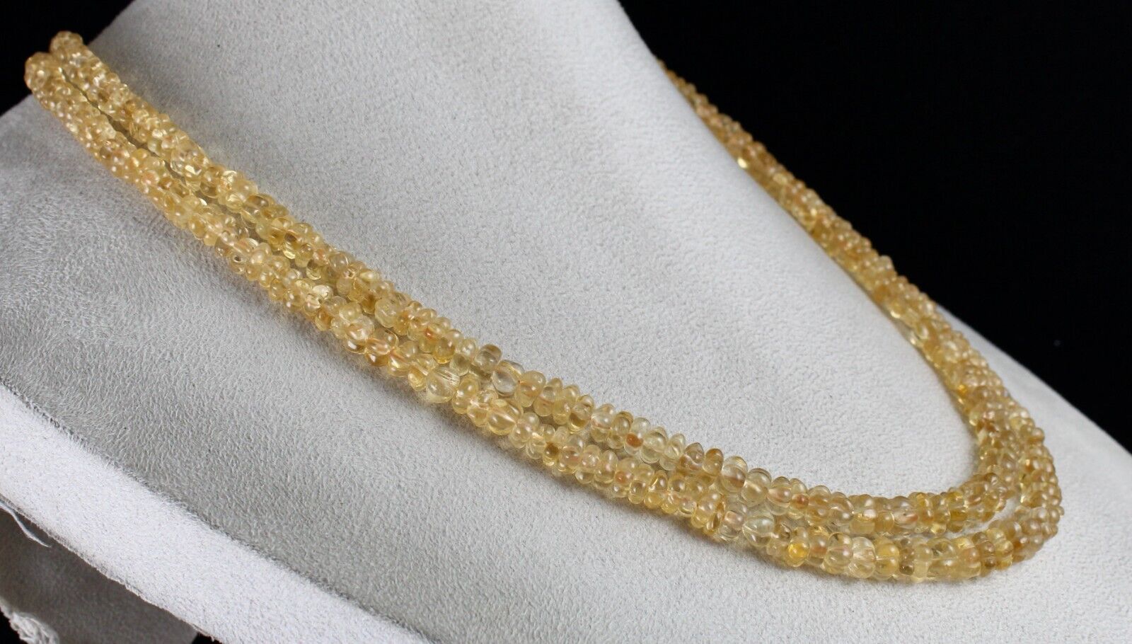 Natural Yellow Citrine Beads Carved Round 2 L 404 Ct Gemstone Vintage Necklace