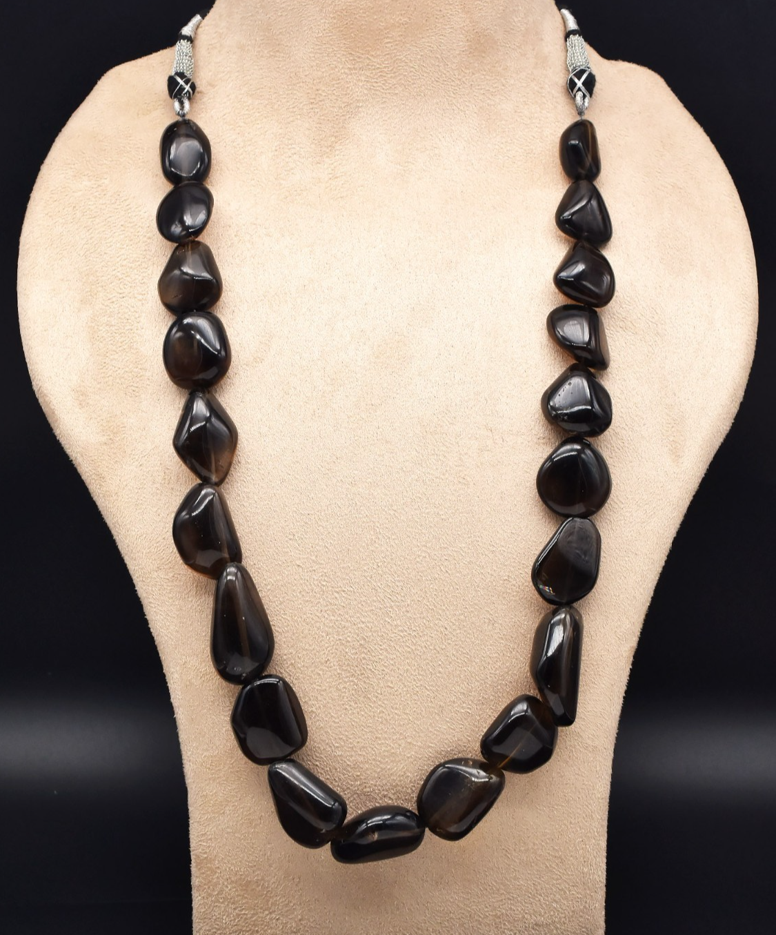 Certified Natural Smoky Quartz Necklace 758 Ct Black Gemstone Tumble Beads