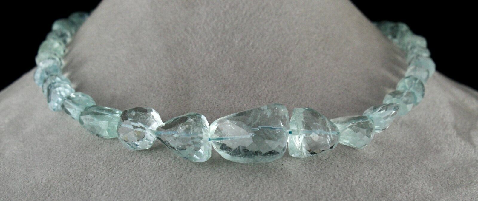 NATURAL AQUAMARINE BEADS FACETED TUMBLE 1 L 539 CARATS GEMSTONE SILVER NECKLACE