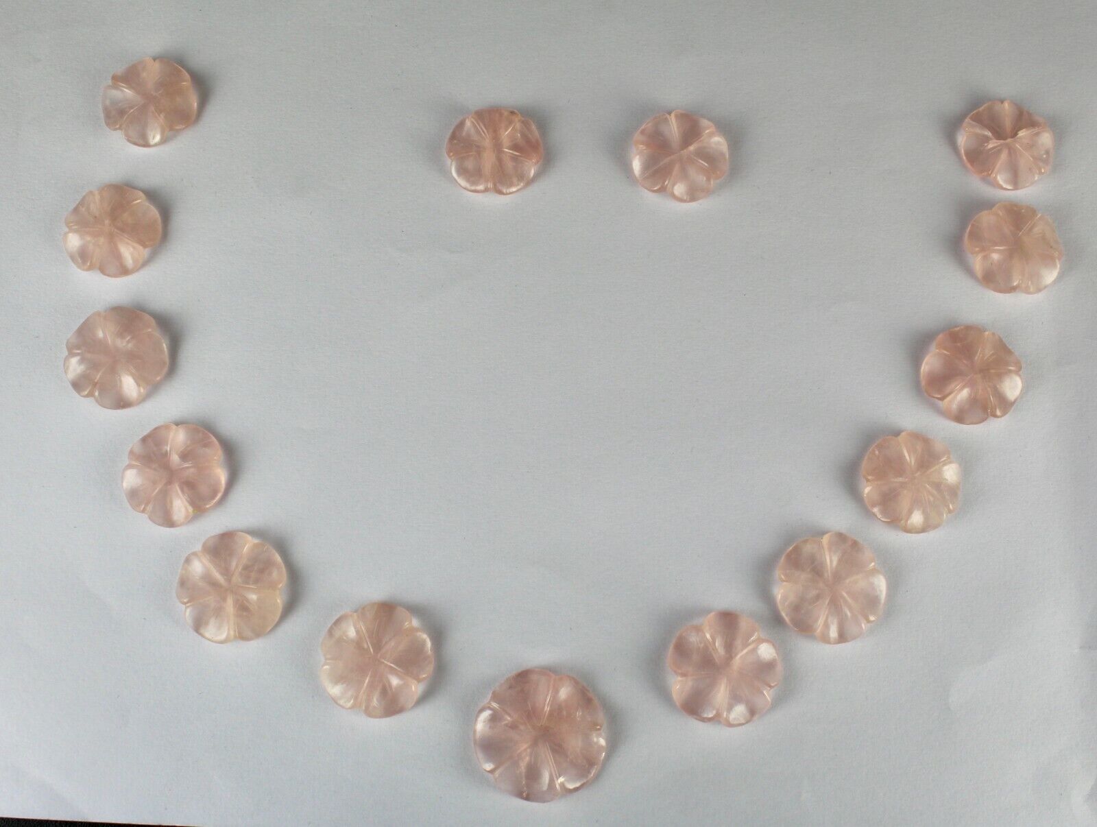 Natural Rose Quartz Carved Flower 15 Pcs 287 Carats Fine Gemstone Set Designing