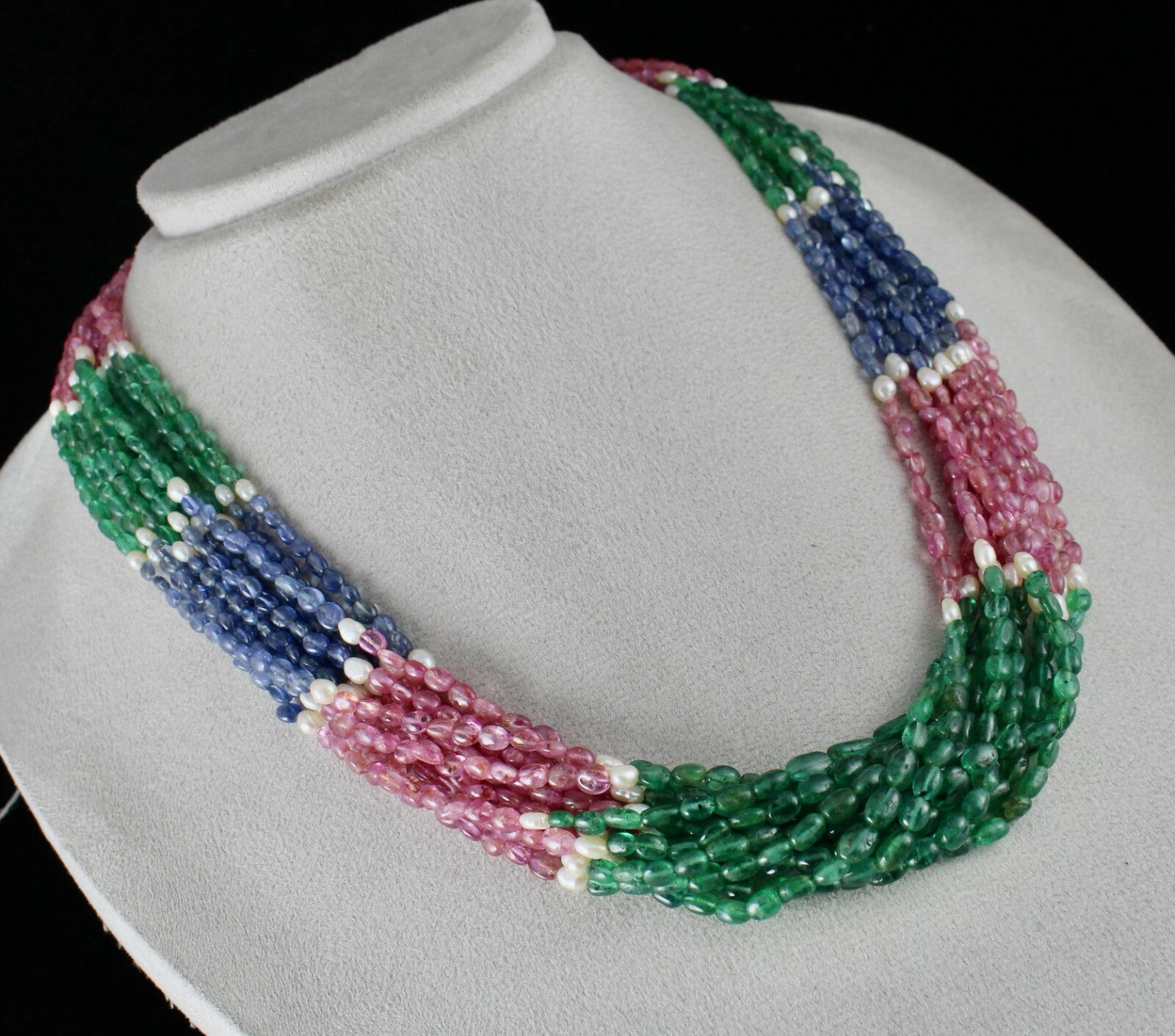 Certified Emerald Ruby Sapphire Pearl 681ct Gemstone Necklace For Women