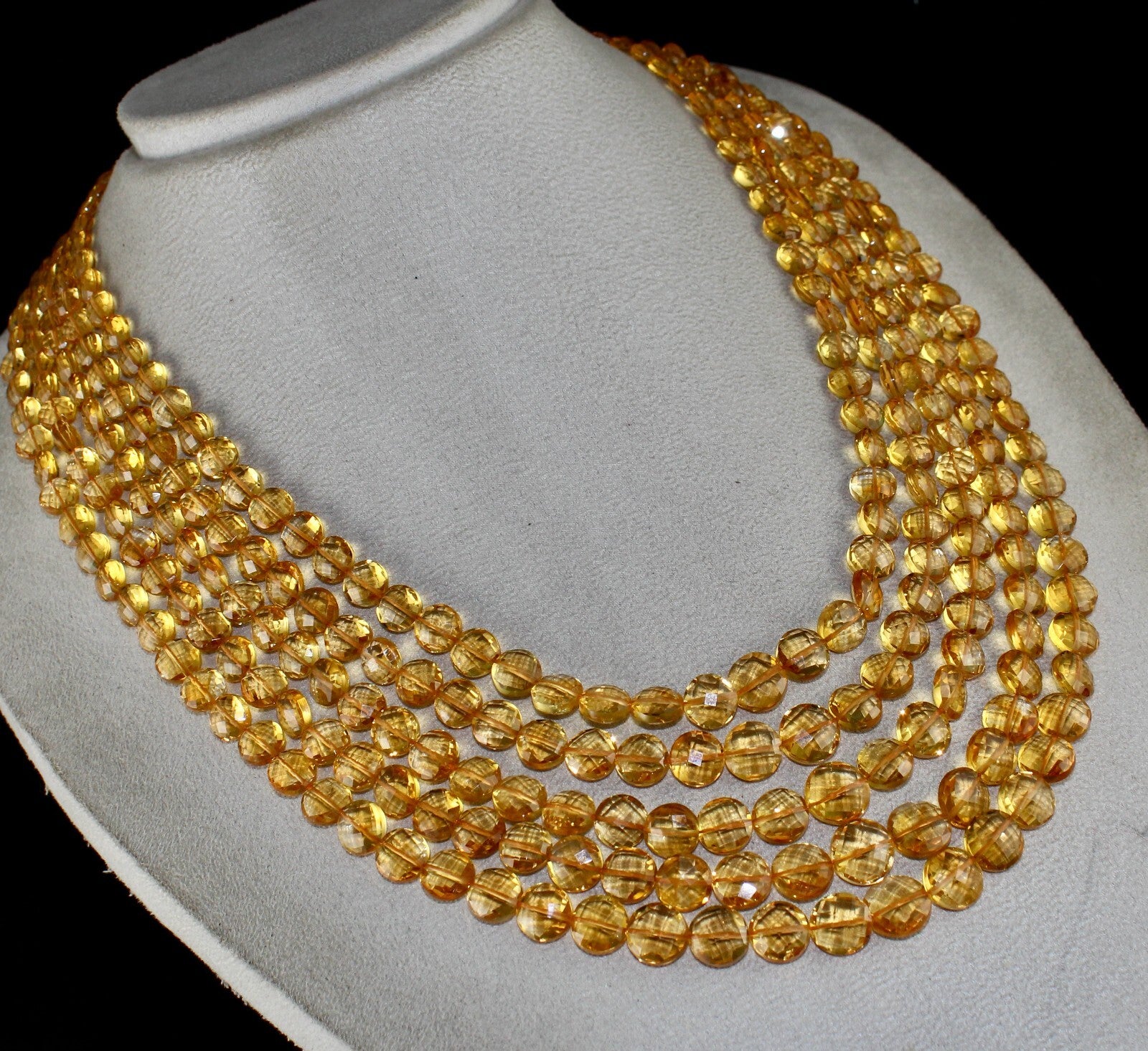 Certified Natural Yellow Citrine 626 Ct Faceted Coin Gemstone Necklace