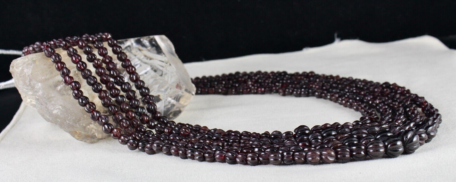 NATURAL GARNET BEADS CARVED MELON 5 LINE 988 CARATS GEMSTONE ANTIQUE NECKLACE
