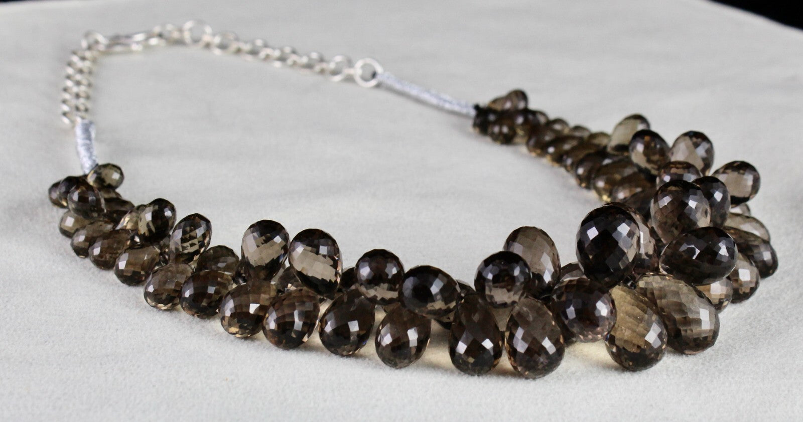 Natural Smoky Quartz Teardrop Beads 540 Ct Sterling Silver Gemstone Necklace
