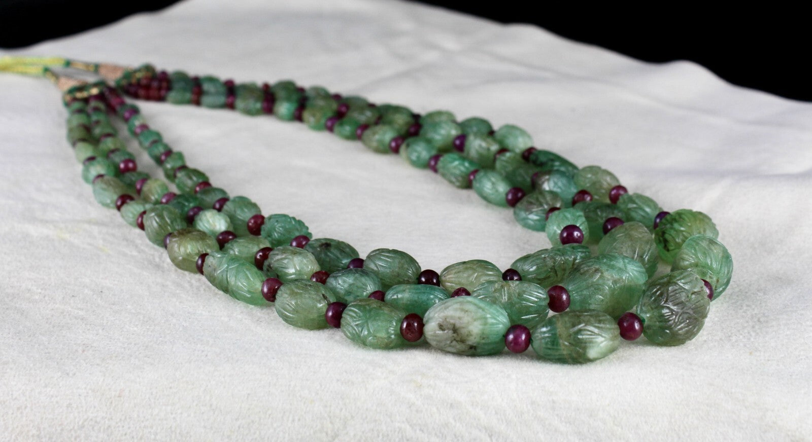 Certified Antique Natural Emerald Ruby 632 Cts Beaded Carved Drill Necklace