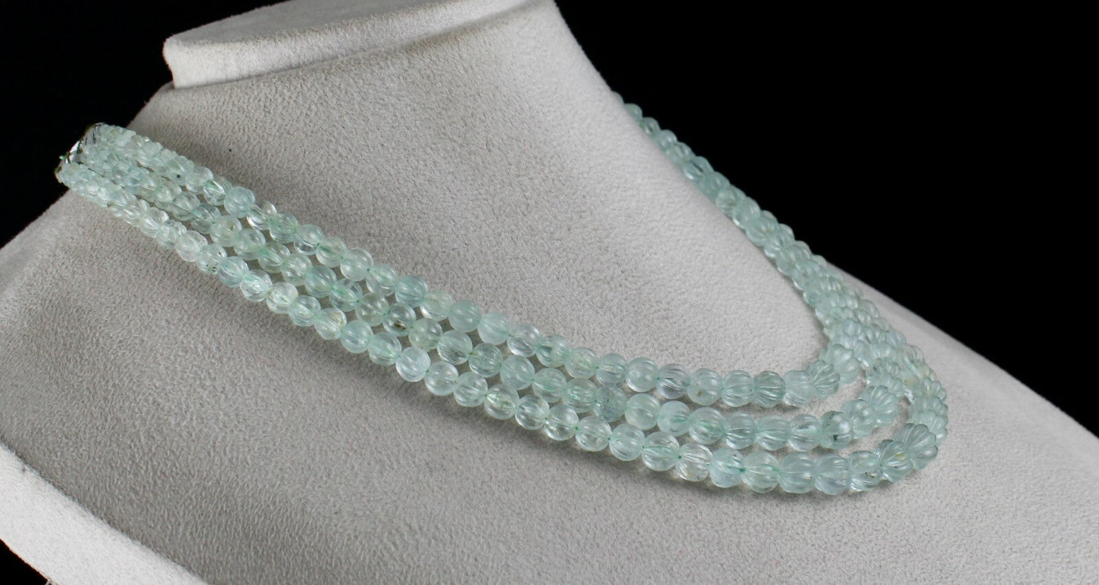 Certified Natural Blue Aquamarine 395 Ct Melon Round Beads Gemstone Necklace