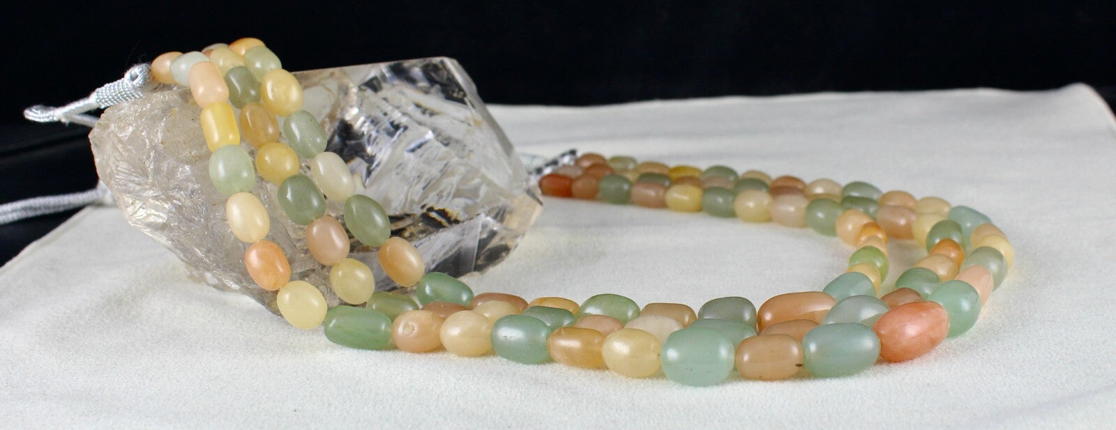 Vintage Necklace Natural Orange Quartz Aventurine Jade 677ct Gemstone Beads