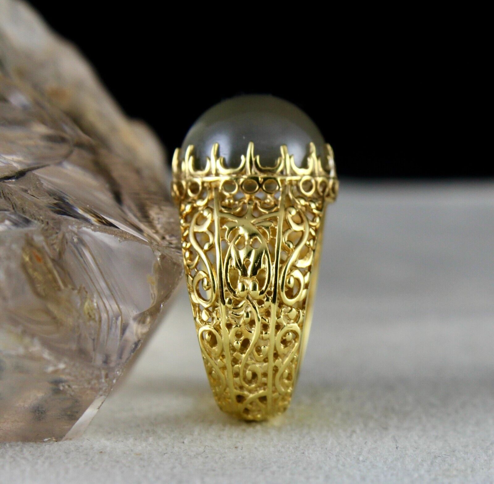 NATURAL MOONSTONE CABOCHON CARVED 925 STERLING SILVER FINE DESIGN GEMSTONE RING
