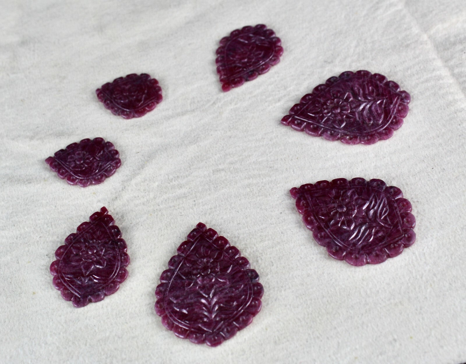 Certified Natural Ruby Set Carved Pear 7 Pcs 109 Ct Untreated Gemstone Design