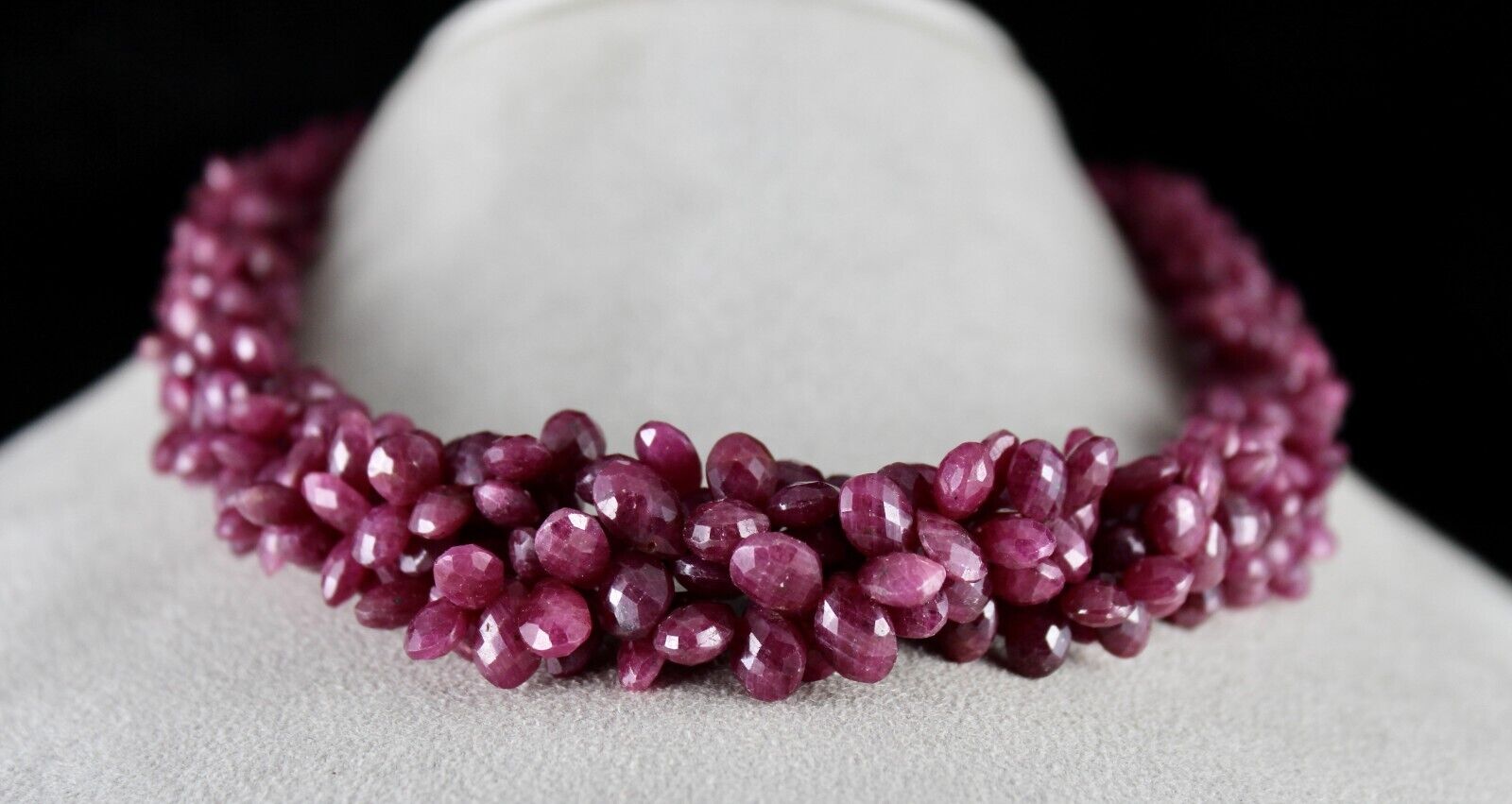 NATURAL CERTIFIED RUBY BEADS TEARDROPS 4 LINE 768 CTS GEMSTONE SILVER NECKLACE