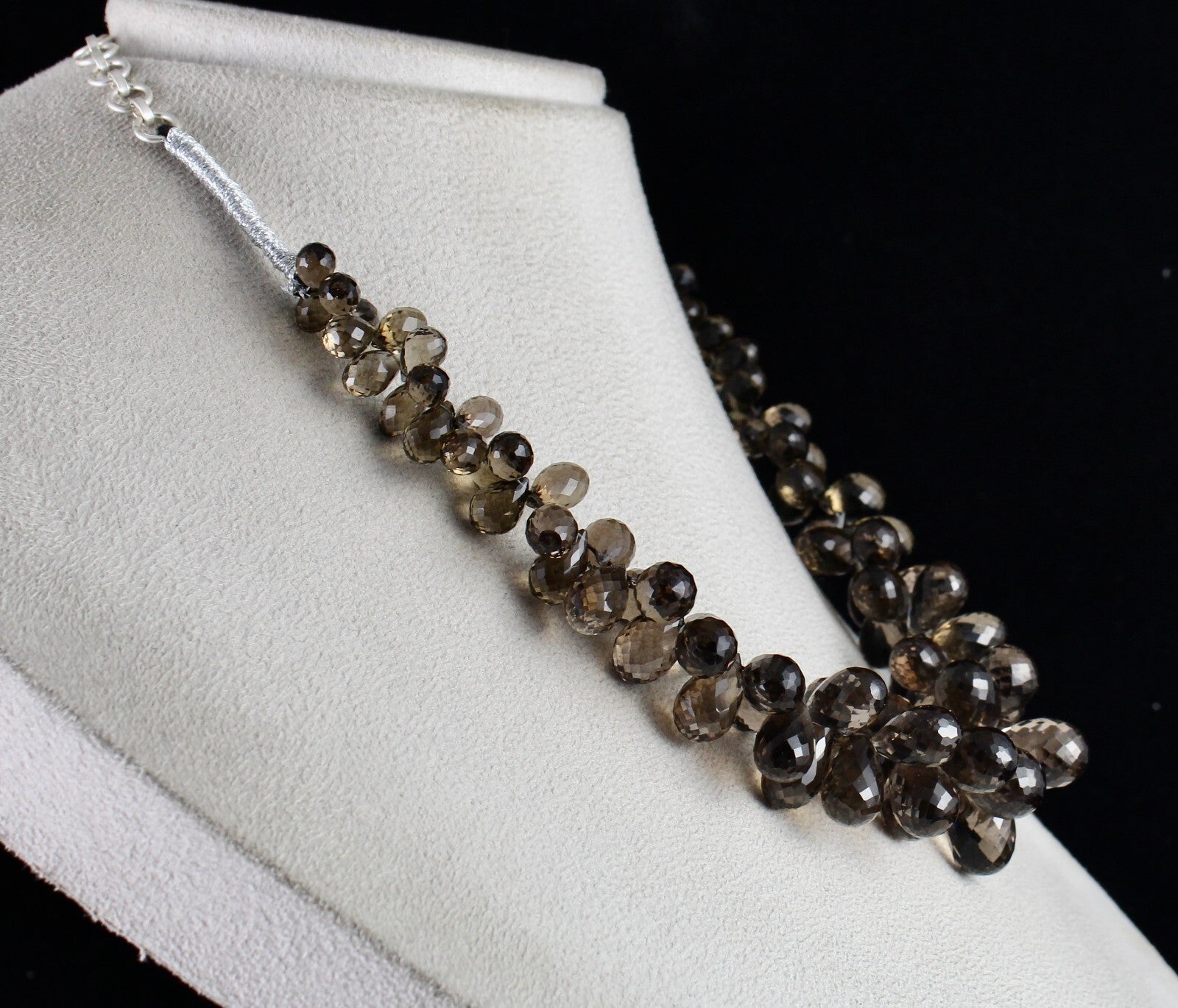 Natural Smoky Quartz Teardrop Beads 540 Ct Sterling Silver Gemstone Necklace