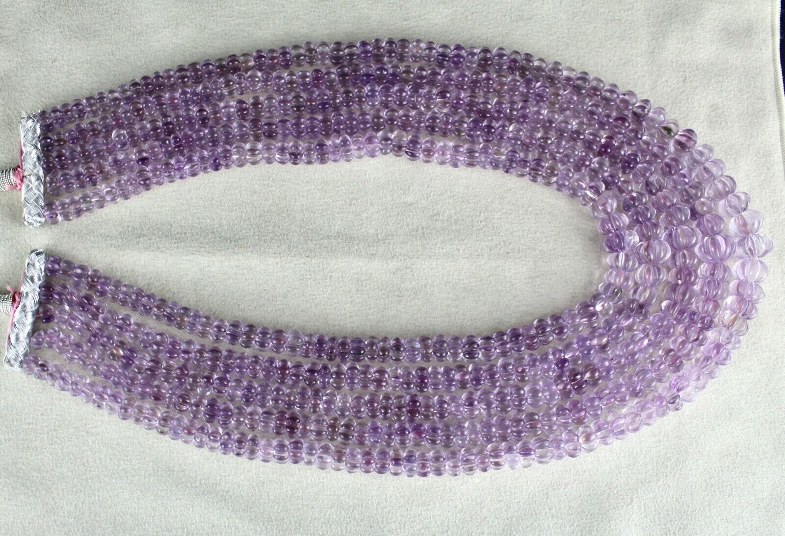 NATURAL PINK AMETHYST BEADS CARVED ROUND 5 LINE 1260 CTS GEMSTONE FINE NECKLACE