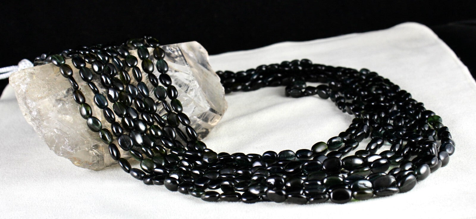 Certified Elegant Black Tourmaline 925 Ct Long Beads Gemstone Necklace For Women
