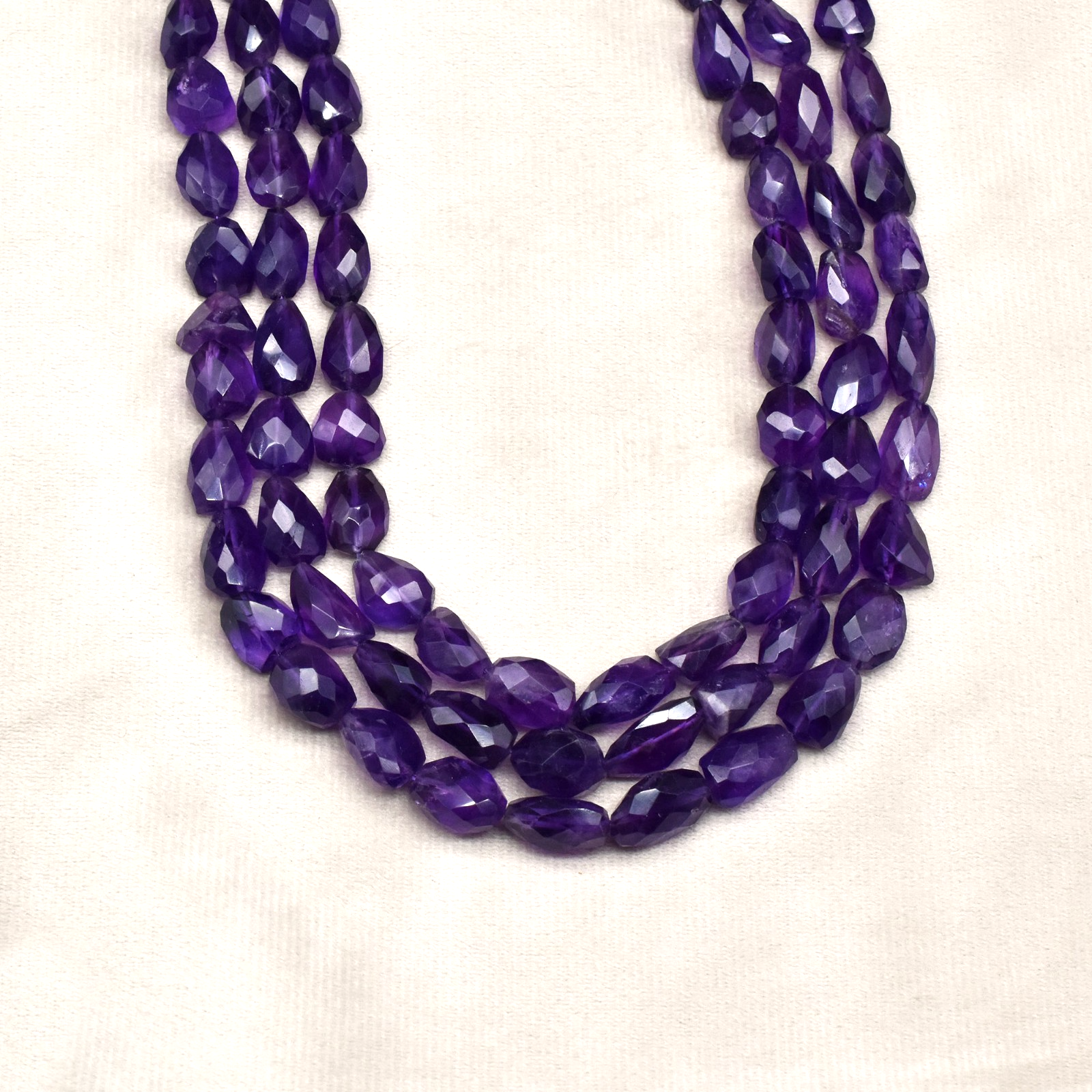 Natural Amethyst Faceted Tumble Beaded Necklace 3L 774 Ct Purple Gemstone String